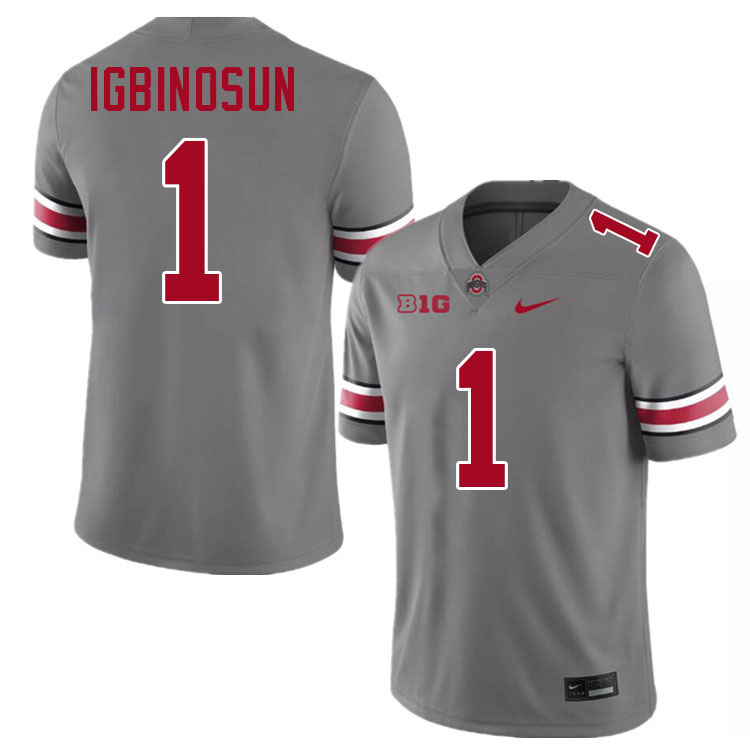 #1 Davison Igbinosun Ohio State Buckeyes Jersey College Football Uniforms-Grey